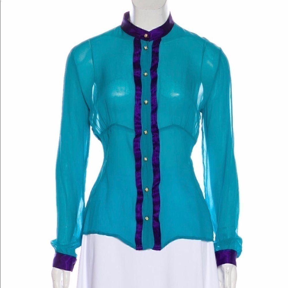 D&G Silk Mock Neck Button-up Top size 42